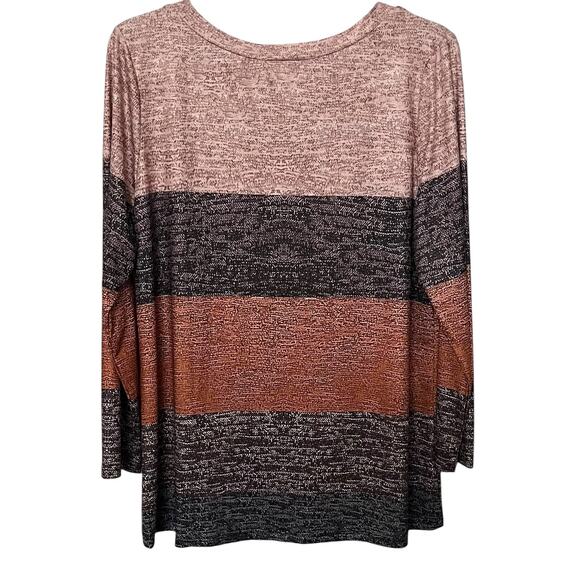 NO MFG. TAG LONG SLV PULL-OVER V-NECK BLOUSE, WOMENS, 1XL, ORANGE BLK PINK BROWN - Picture 5 of 10